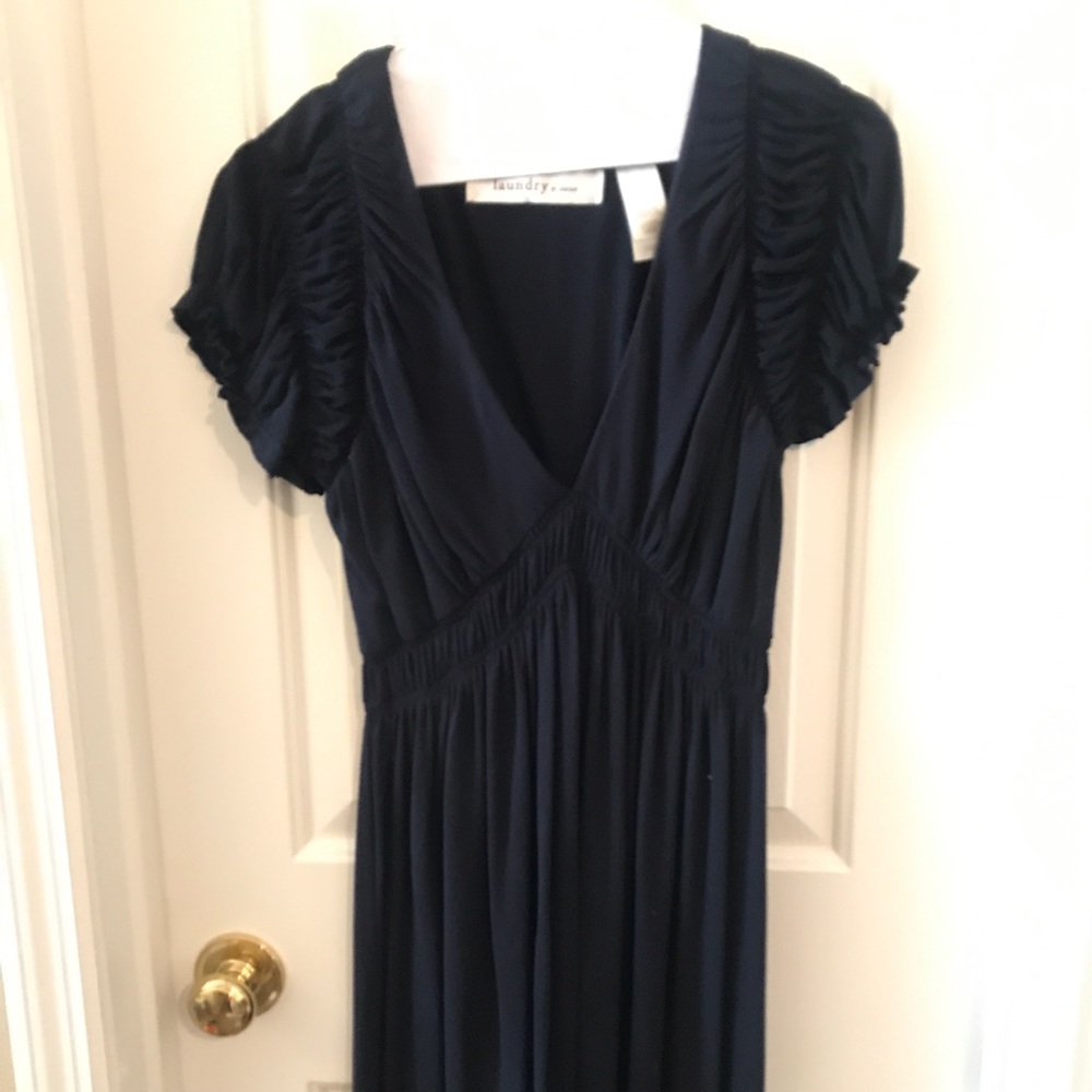 Laundry by Shelli Segal navy ruched jersey dress